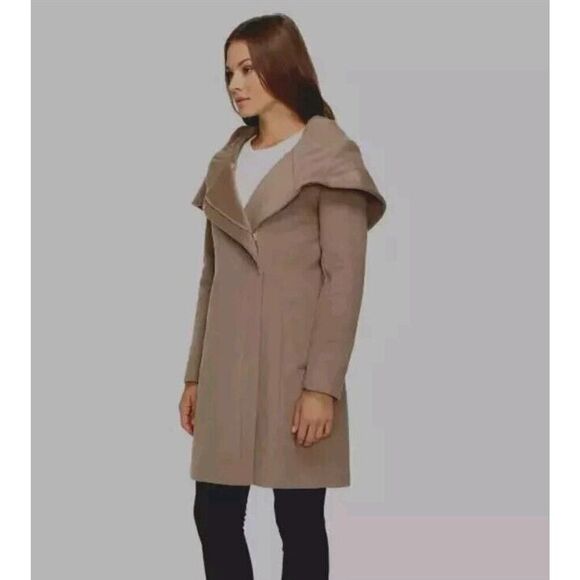 Cole Haan US Size 8 Wool Blend Coat Beige Oat with $498 Retail Tag & Large Hood - Picture 1 of 12